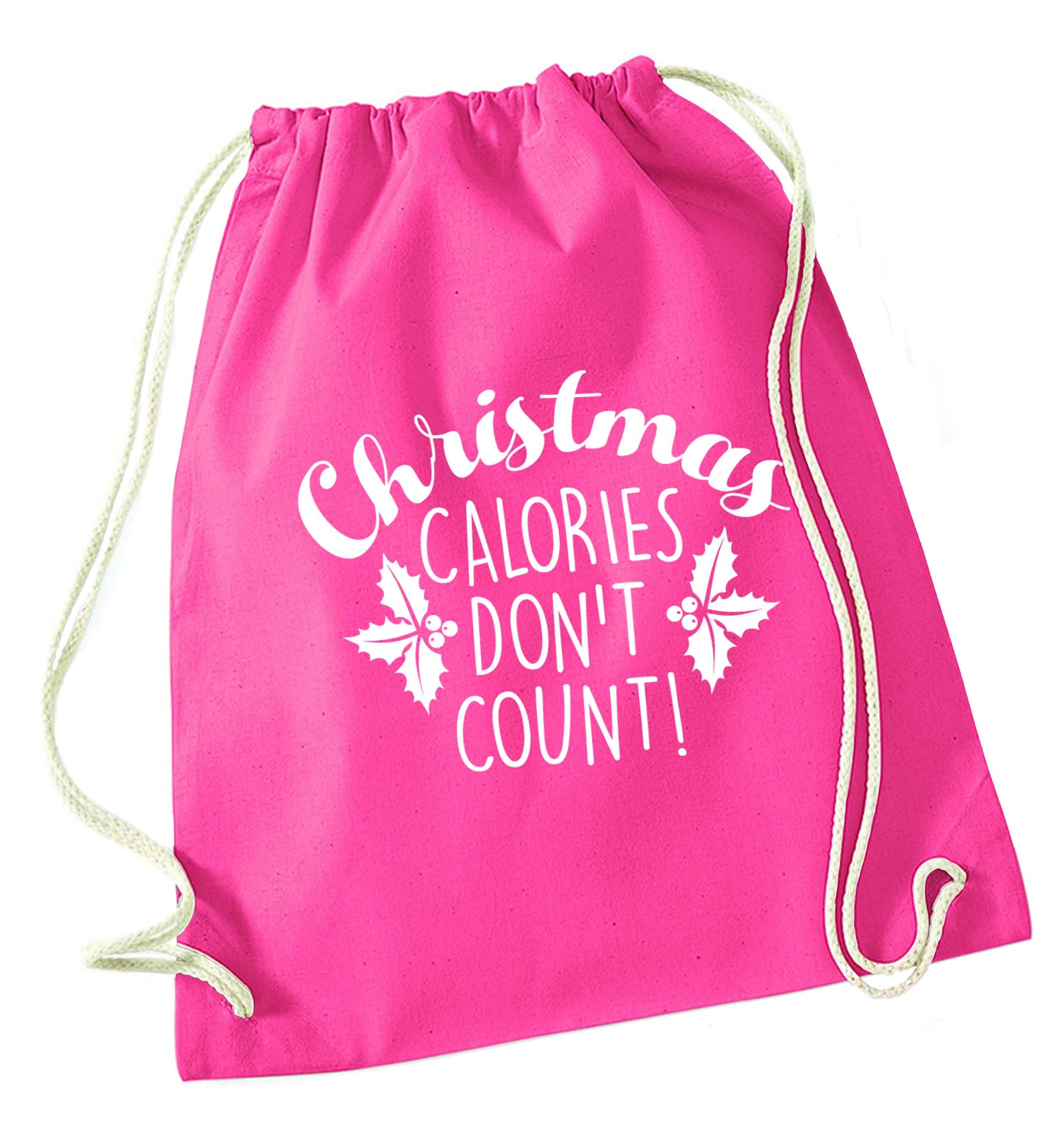 Christmas calories don't count pink drawstring bag