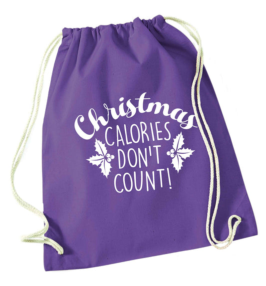 Christmas calories don't count purple drawstring bag