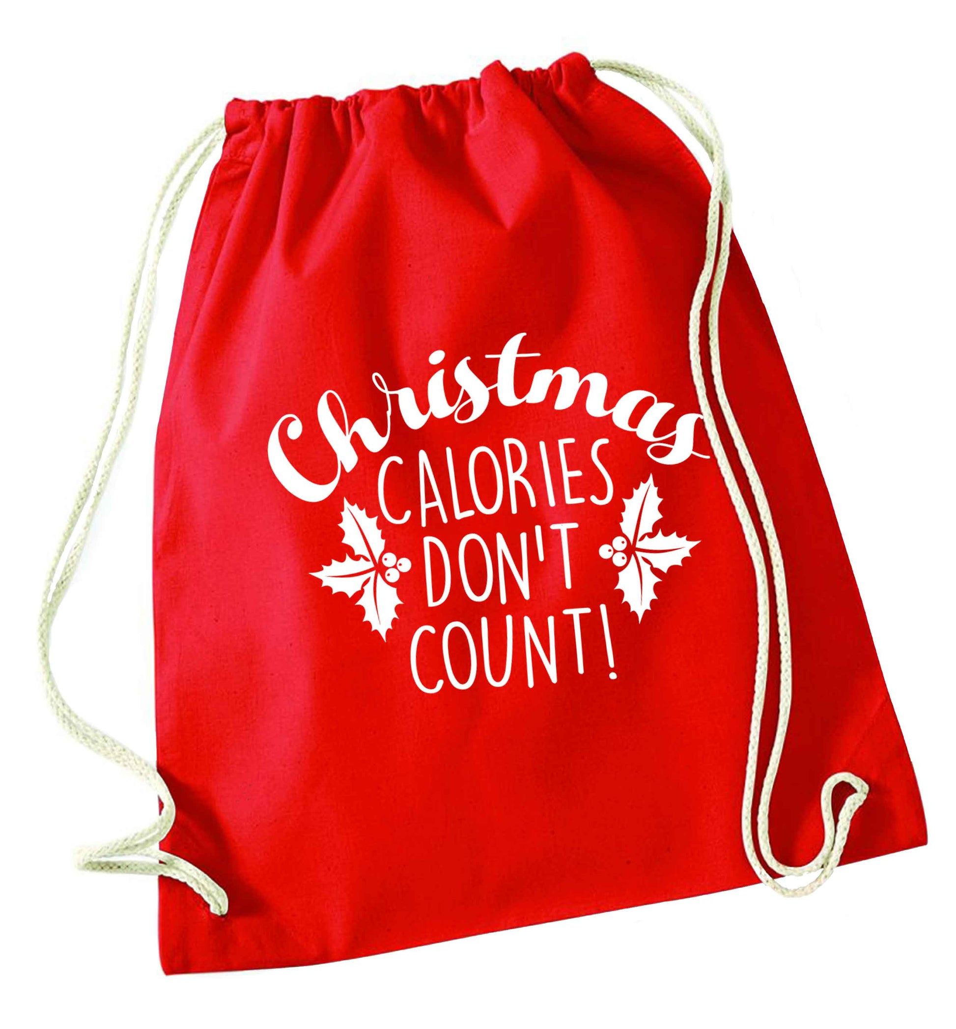 Christmas calories don't count red drawstring bag 