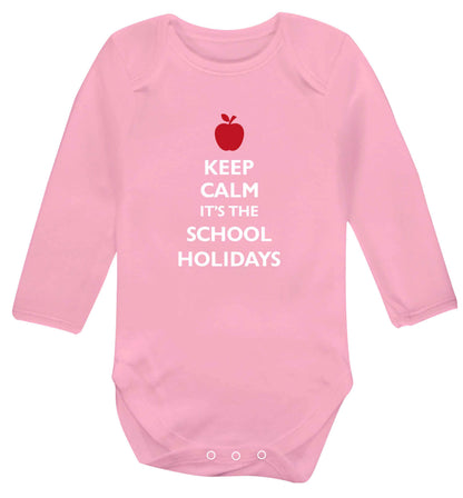 Keep calm it's the school holidays baby vest long sleeved pale pink 6-12 months