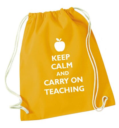 Keep calm and carry on teaching mustard drawstring bag
