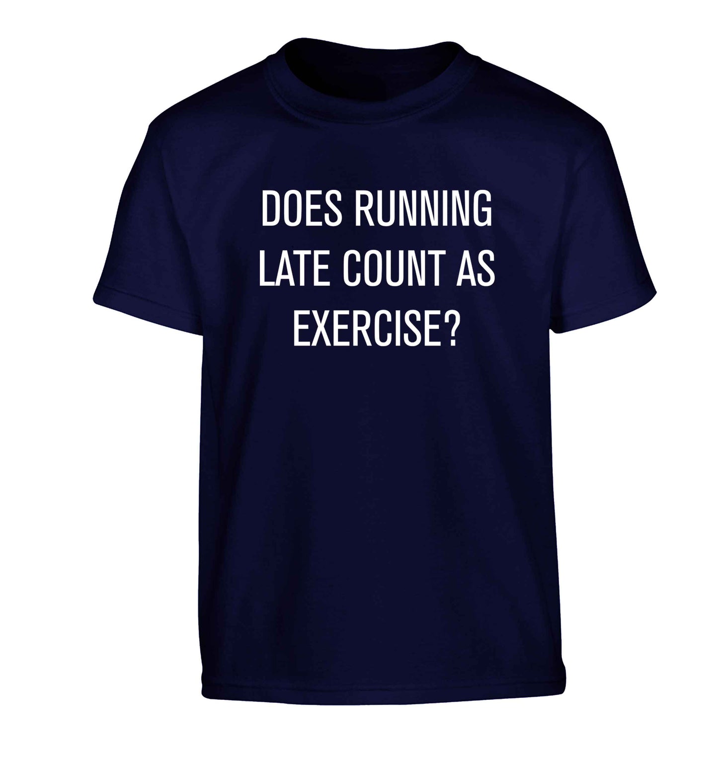 Does running late count as exercise? Children's navy Tshirt 12-13 Years