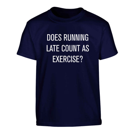 Does running late count as exercise? Children's navy Tshirt 12-13 Years