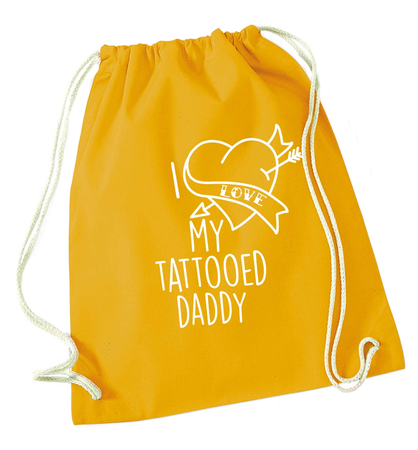 I love my tattooed daddy mustard drawstring bag