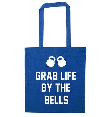 Grab life by the bells blue tote bag
