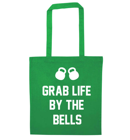 Grab life by the bells green tote bag
