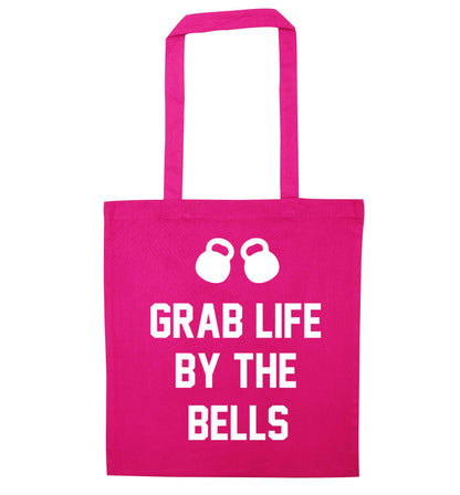 Grab life by the bells pink tote bag