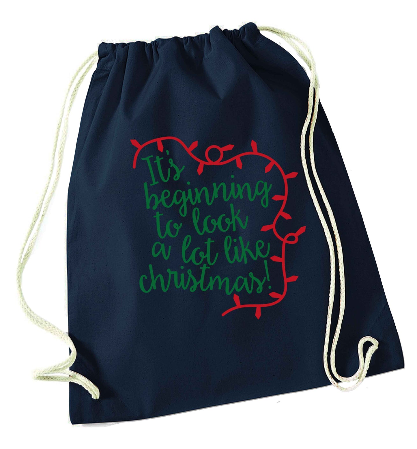 It's beginning to look a lot like Christmas navy drawstring bag
