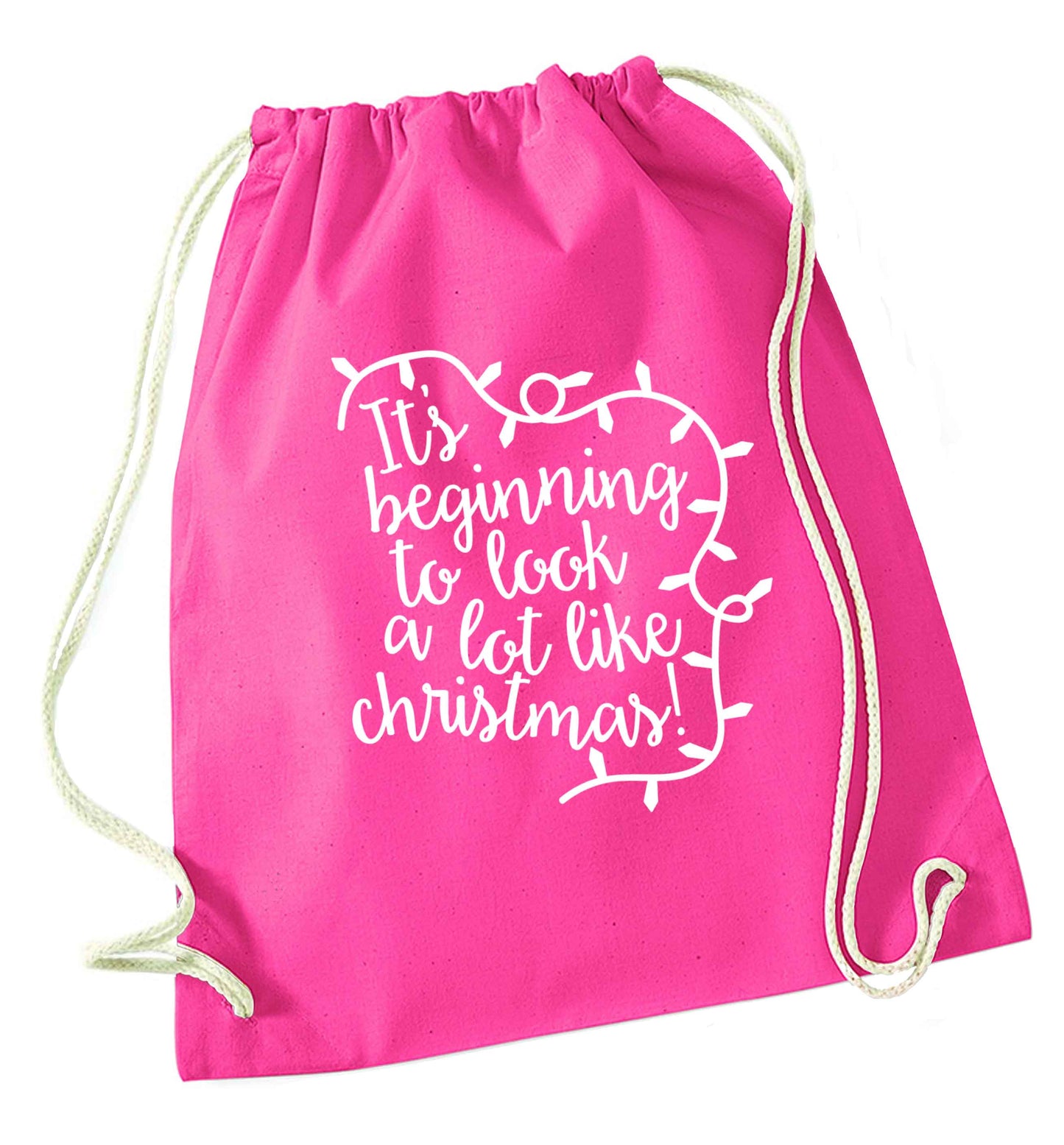 It's beginning to look a lot like Christmas pink drawstring bag