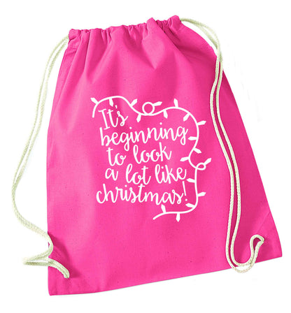 It's beginning to look a lot like Christmas pink drawstring bag