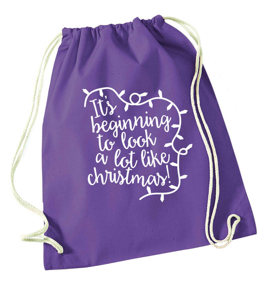 It's beginning to look a lot like Christmas purple drawstring bag