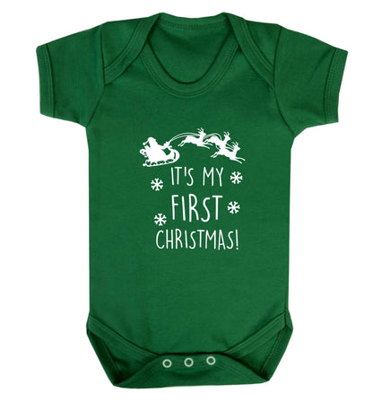 It's my first Christmas - Santa sleigh text baby vest green 18-24 months