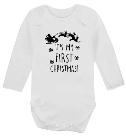 It's my first Christmas - Santa sleigh text baby vest long sleeved white 6-12 months
