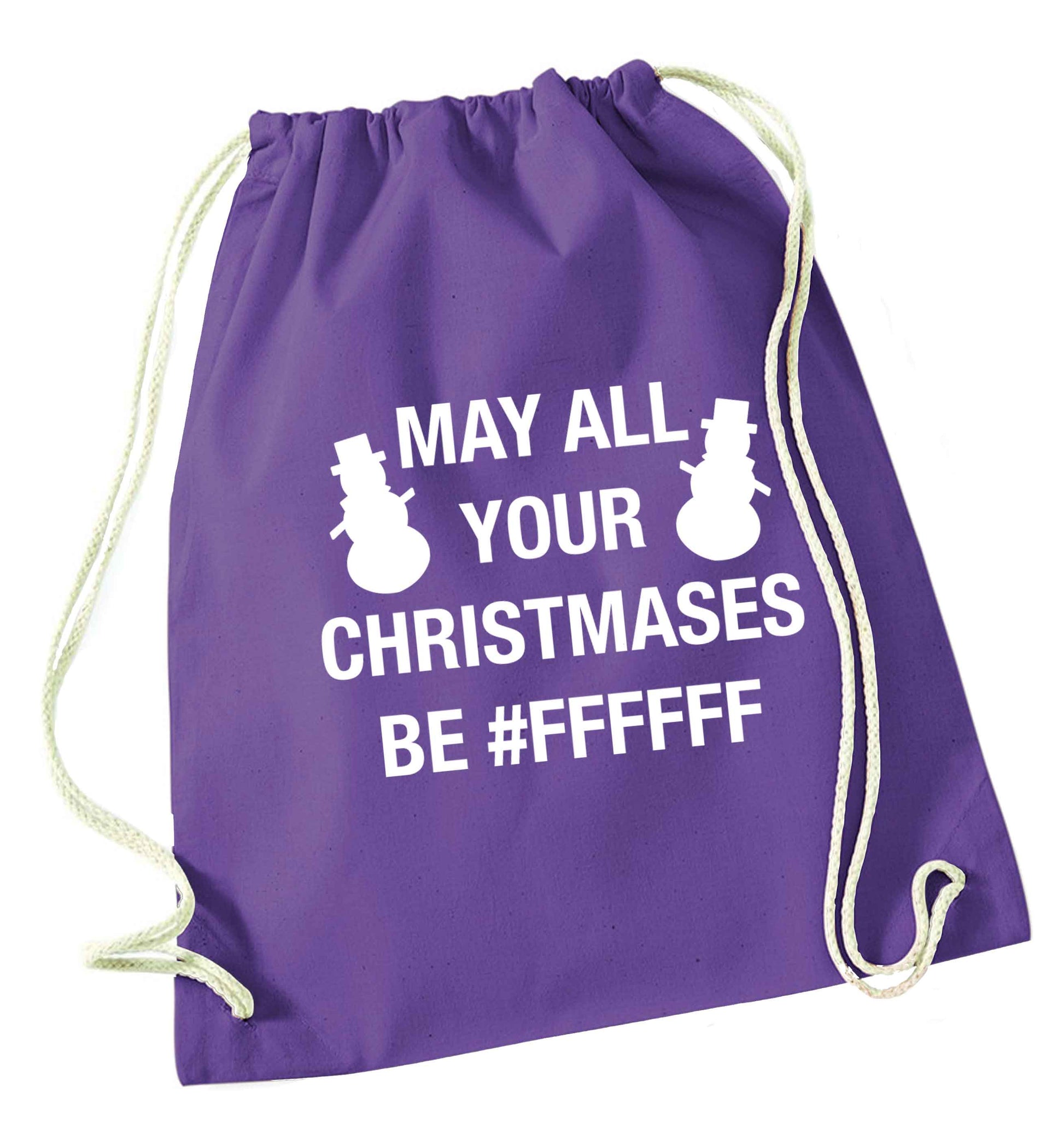 May all your Christmases be #FFFFFF purple drawstring bag