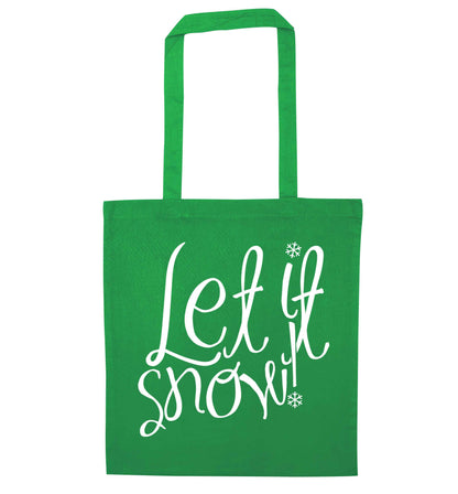 Let it snow green tote bag