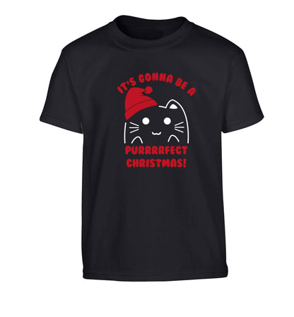 It's going to be a purrfect Christmas Children's black Tshirt 12-13 Years