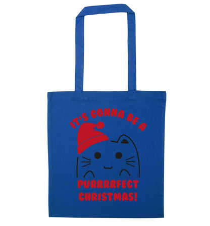 It's going to be a purrfect Christmas blue tote bag