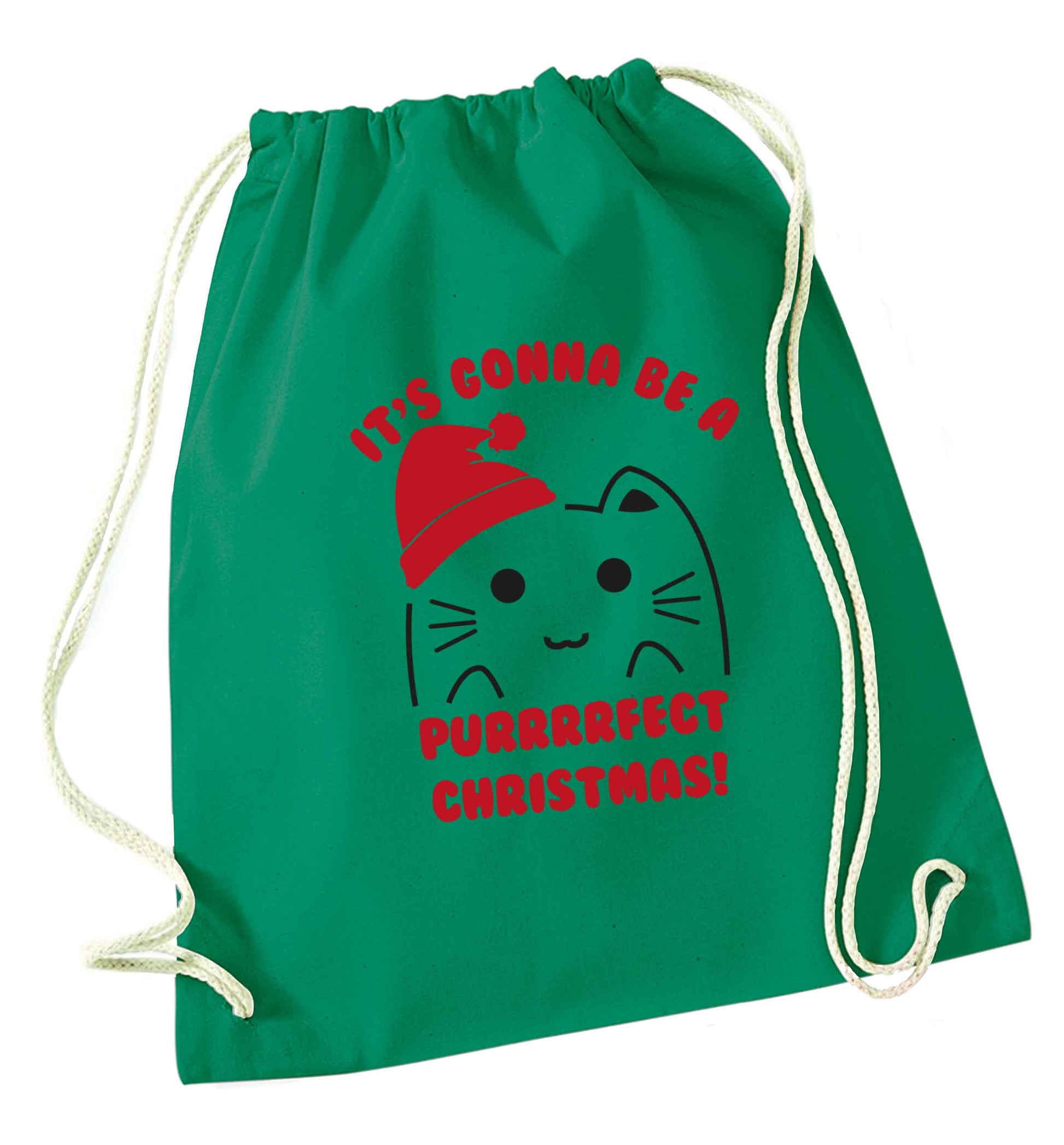 It's going to be a purrfect Christmas green drawstring bag