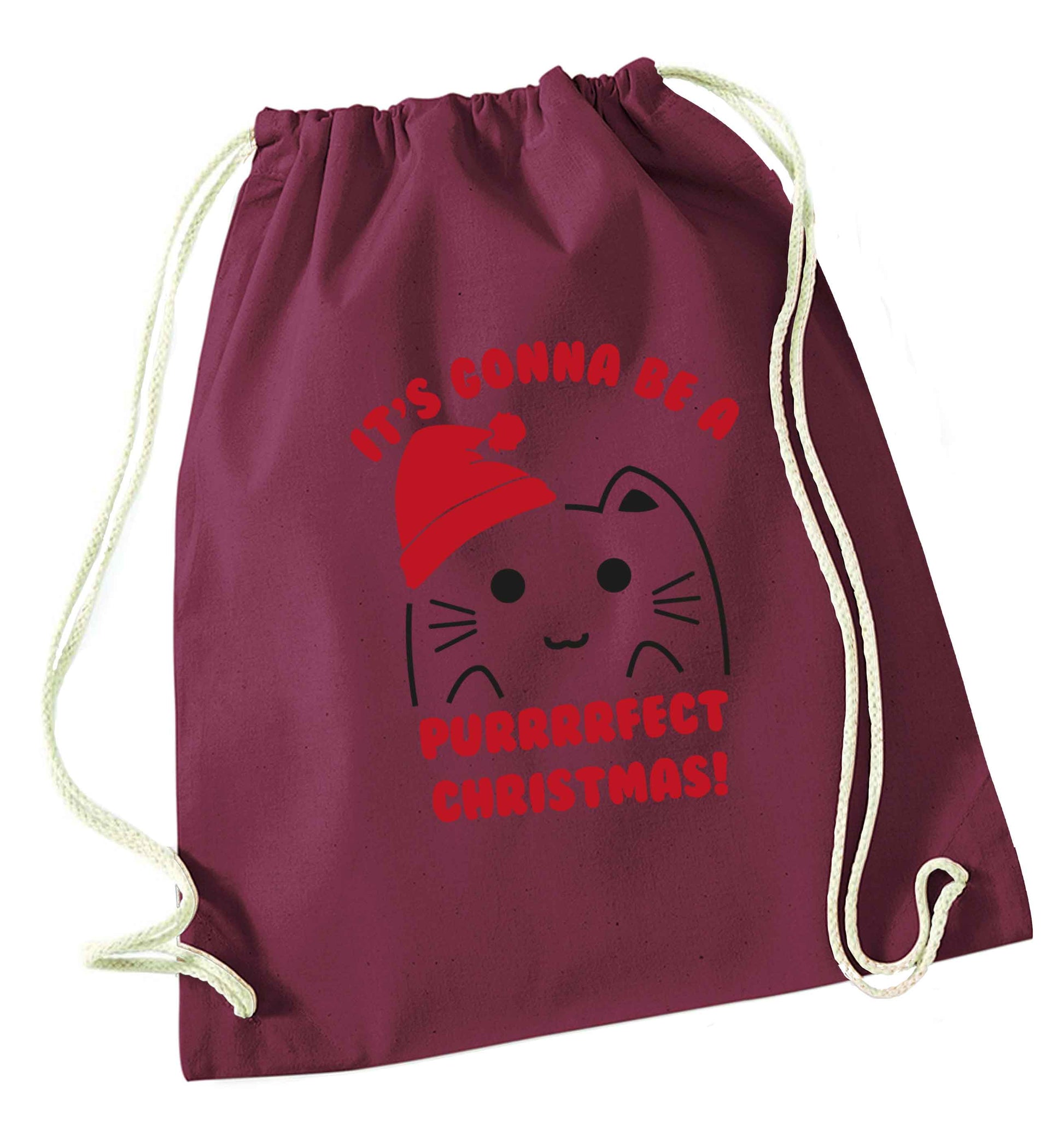 It's going to be a purrfect Christmas maroon drawstring bag
