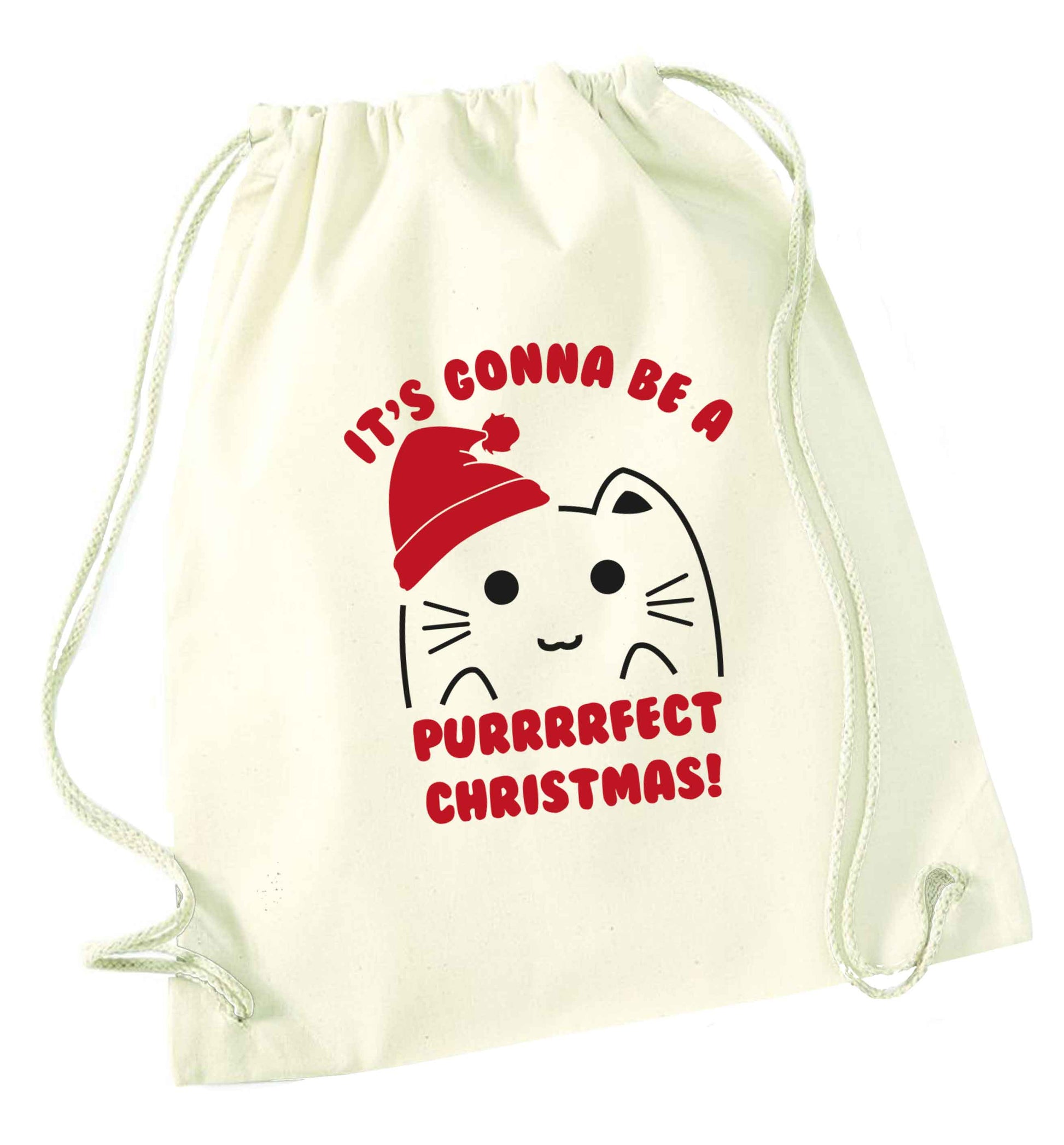 It's going to be a purrfect Christmas natural drawstring bag