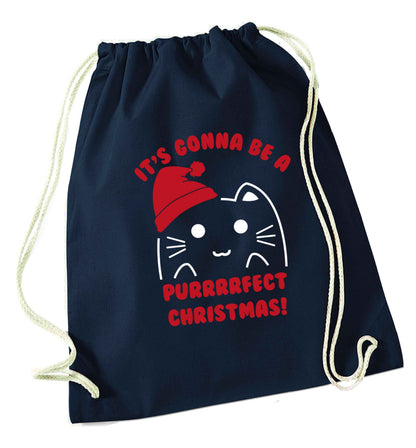 It's going to be a purrfect Christmas navy drawstring bag