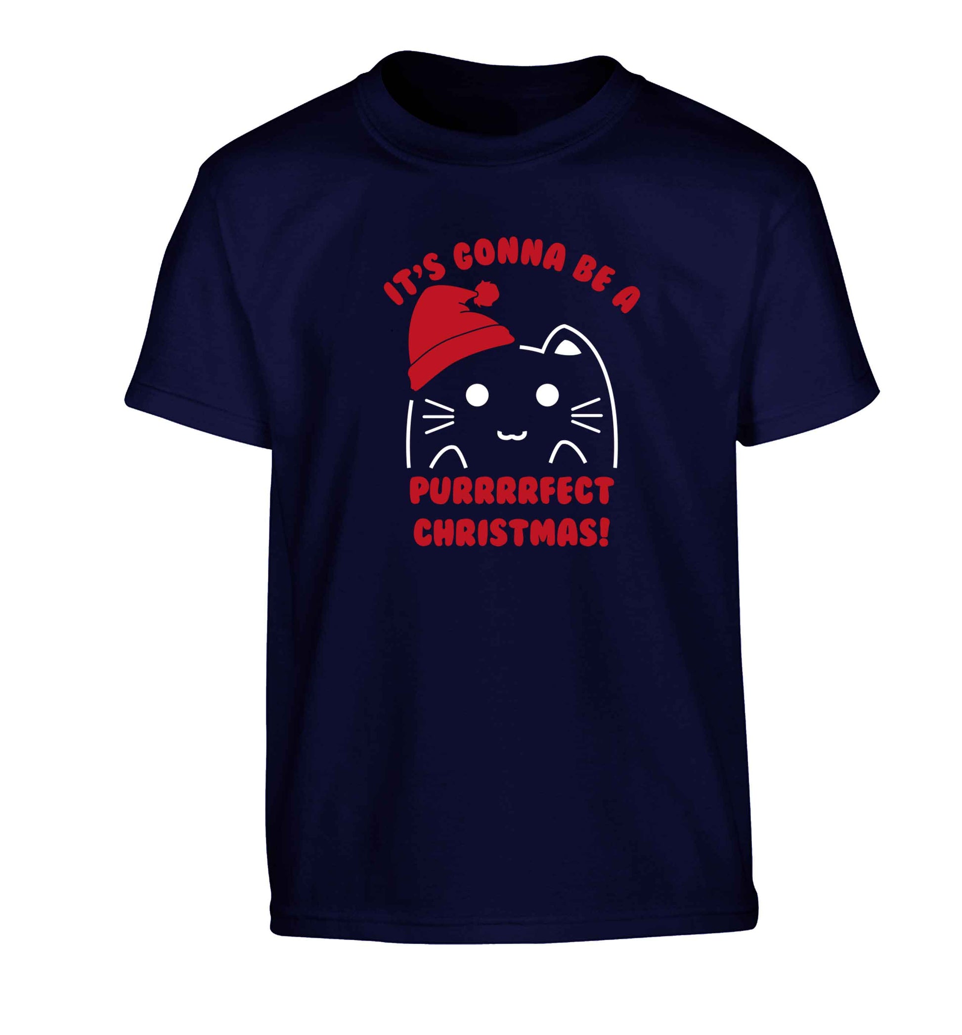 It's going to be a purrfect Christmas Children's navy Tshirt 12-13 Years