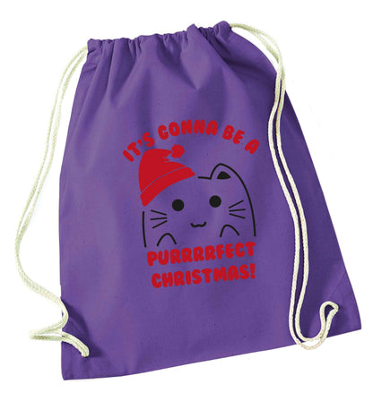 It's going to be a purrfect Christmas purple drawstring bag