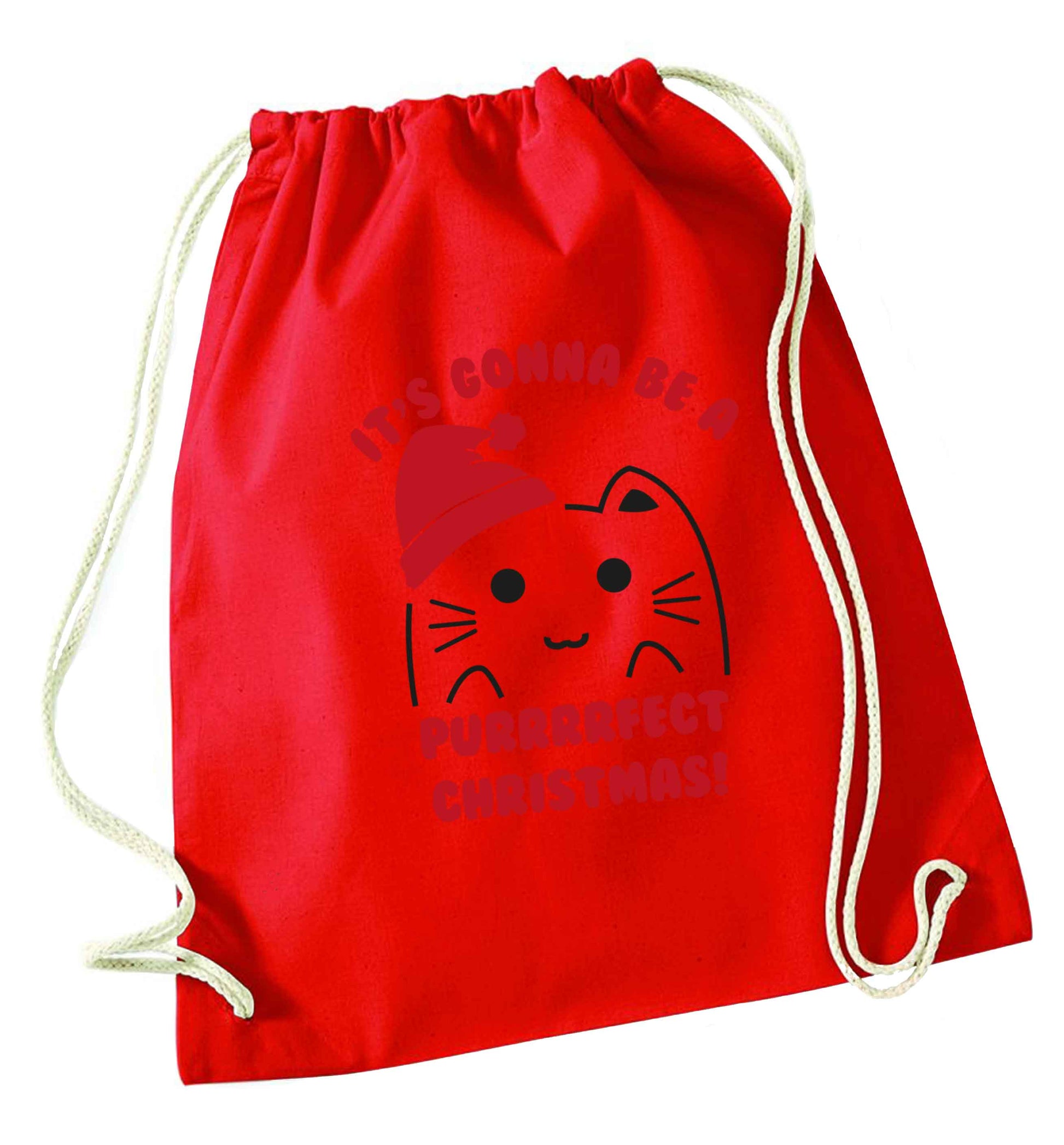 It's going to be a purrfect Christmas red drawstring bag 