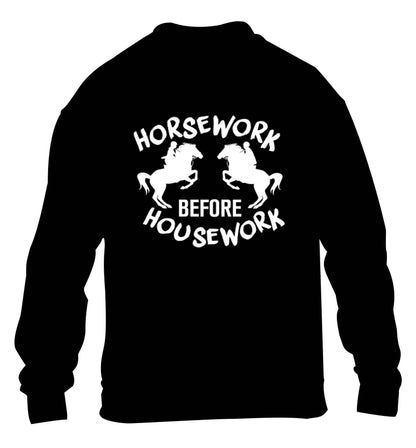 Horsework before housework children's black sweater 12-13 Years