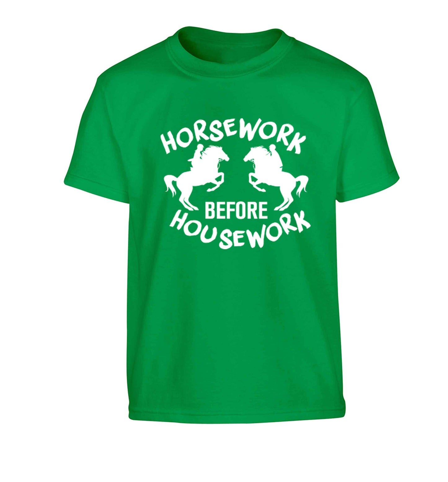 Horsework before housework Children's green Tshirt 12-13 Years