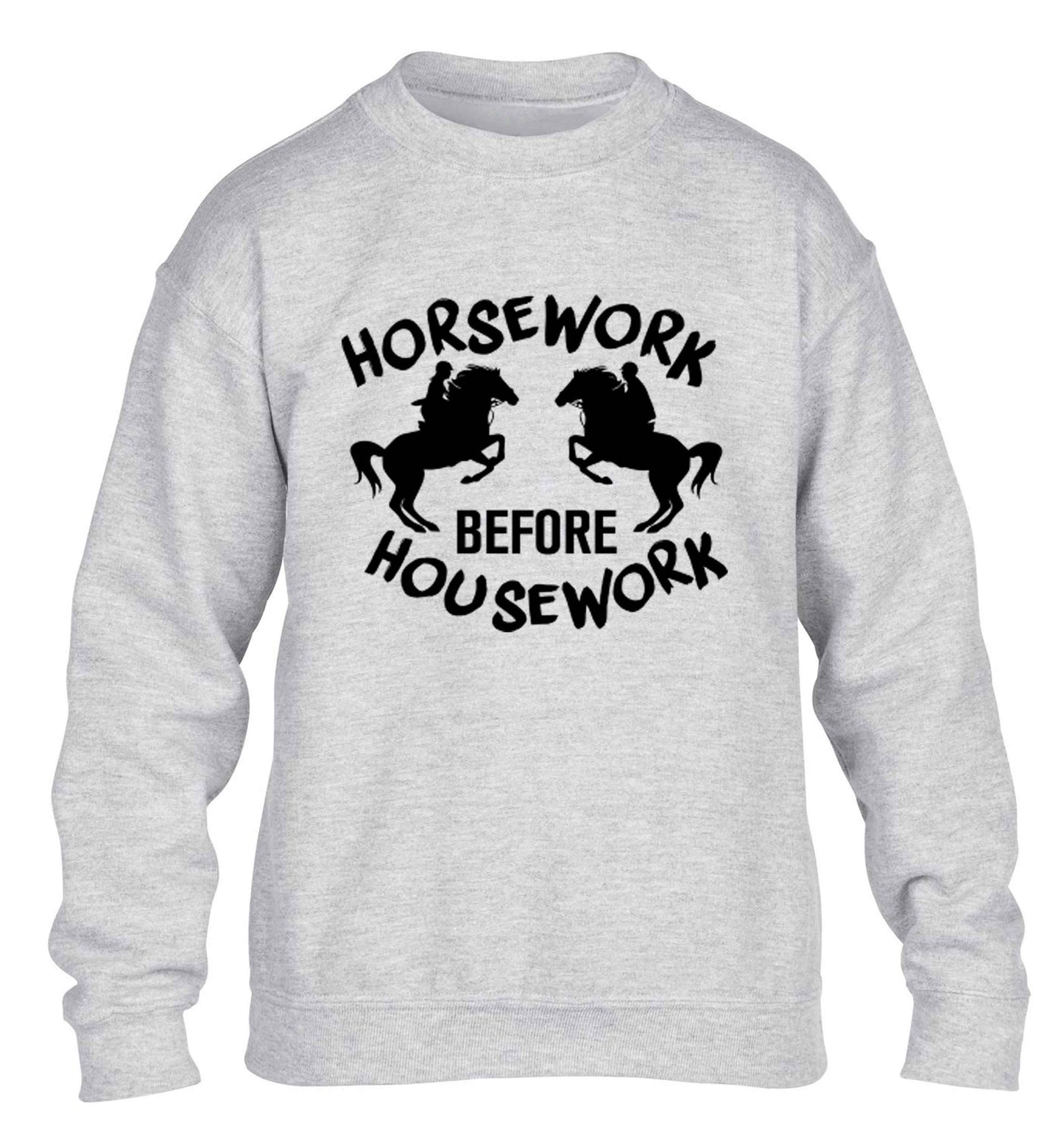Horsework before housework children's grey sweater 12-13 Years