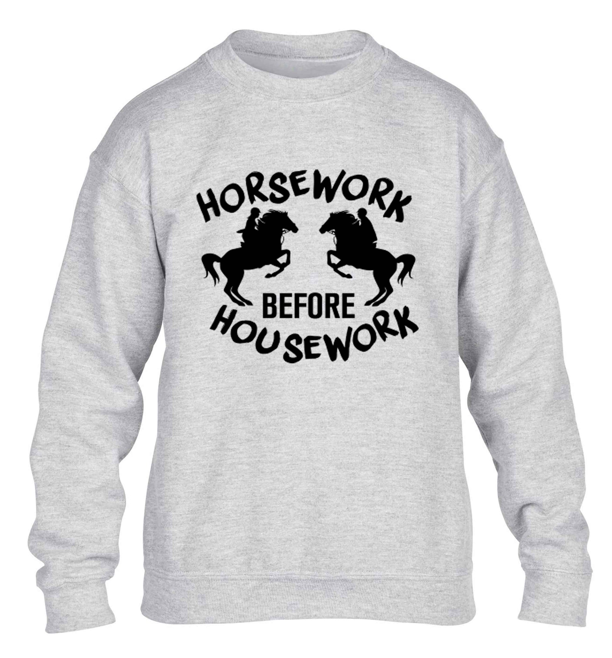 Horsework before housework children's grey sweater 12-13 Years