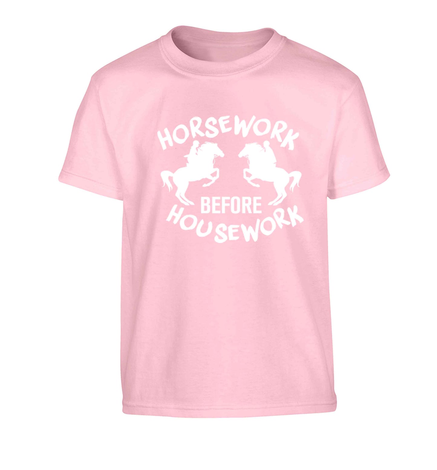 Horsework before housework Children's light pink Tshirt 12-13 Years
