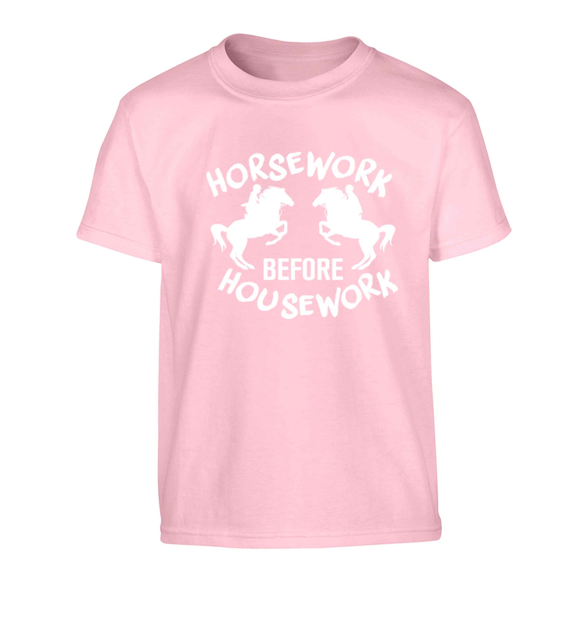 Horsework before housework Children's light pink Tshirt 12-13 Years