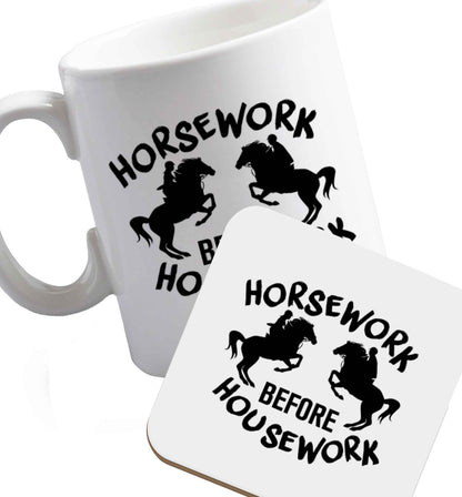 10 oz Favourite Type Pan Pancake ceramic mug and coaster set right handed