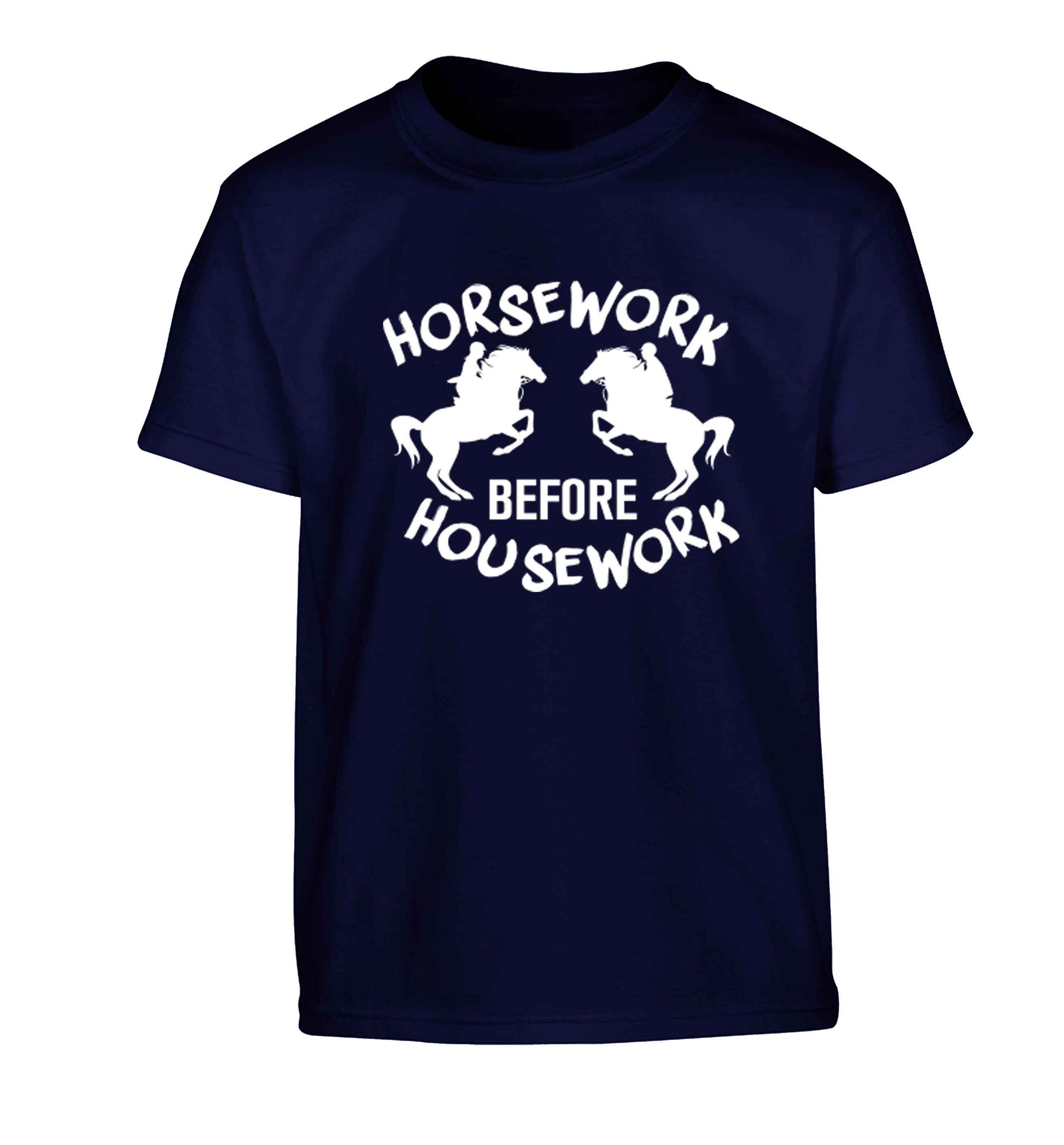 Horsework before housework Children's navy Tshirt 12-13 Years