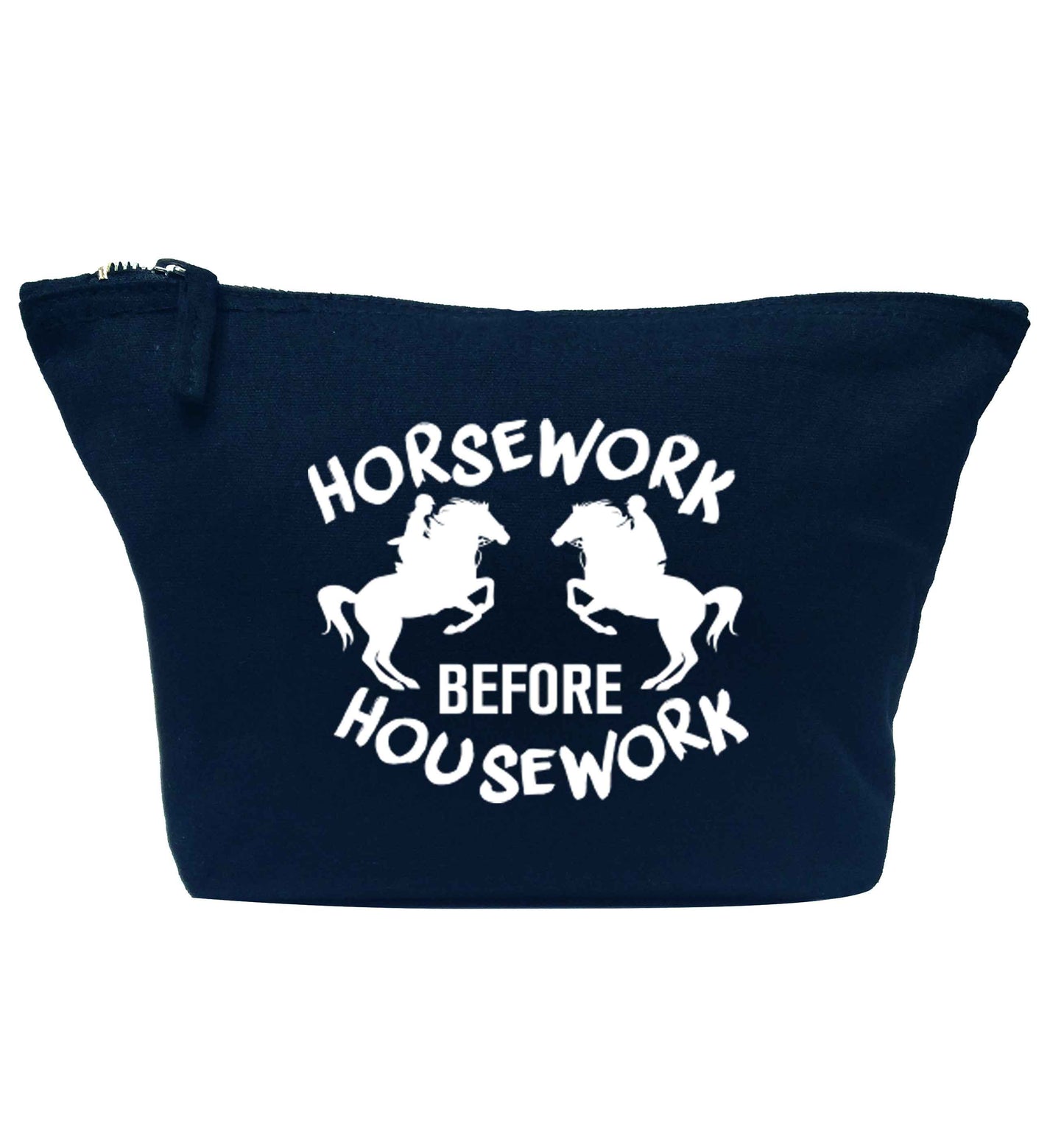 Horsework before housework navy makeup bag