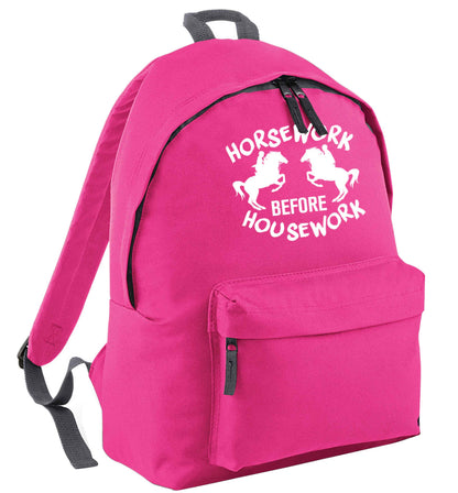 Horsework before housework pink adults backpack