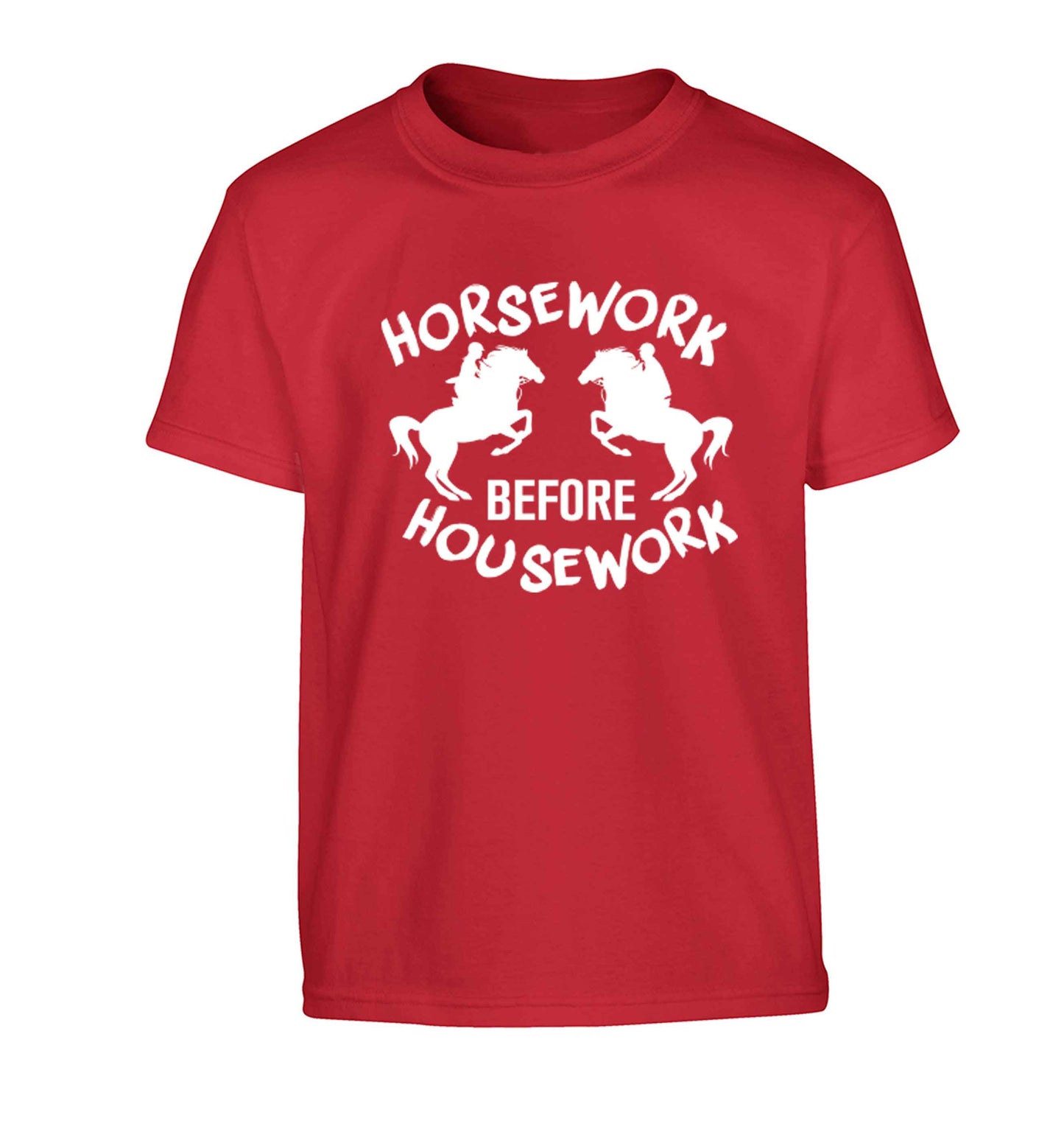 Horsework before housework Children's red Tshirt 12-13 Years