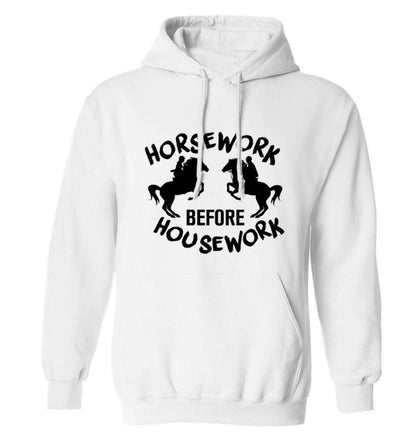 Horsework before housework adults unisex white hoodie 2XL