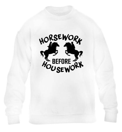Horsework before housework children's white sweater 12-13 Years