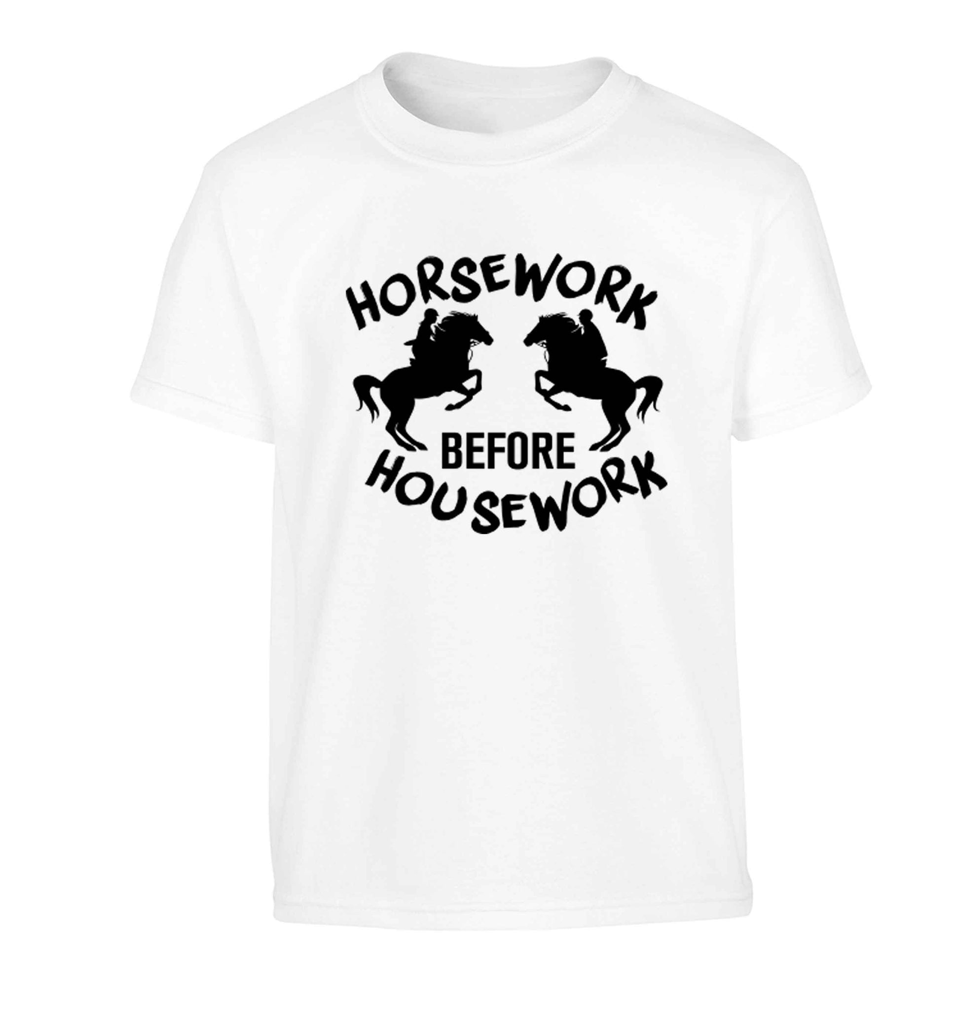 Horsework before housework Children's white Tshirt 12-13 Years