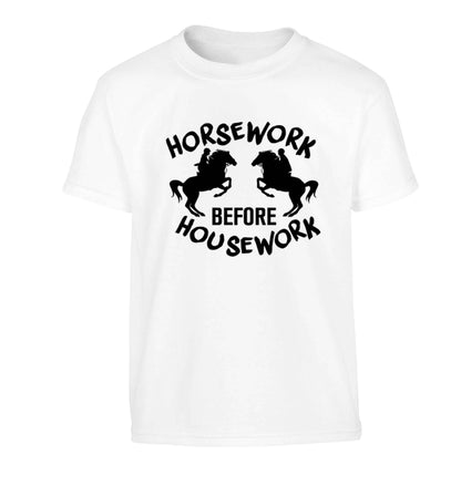 Horsework before housework Children's white Tshirt 12-13 Years