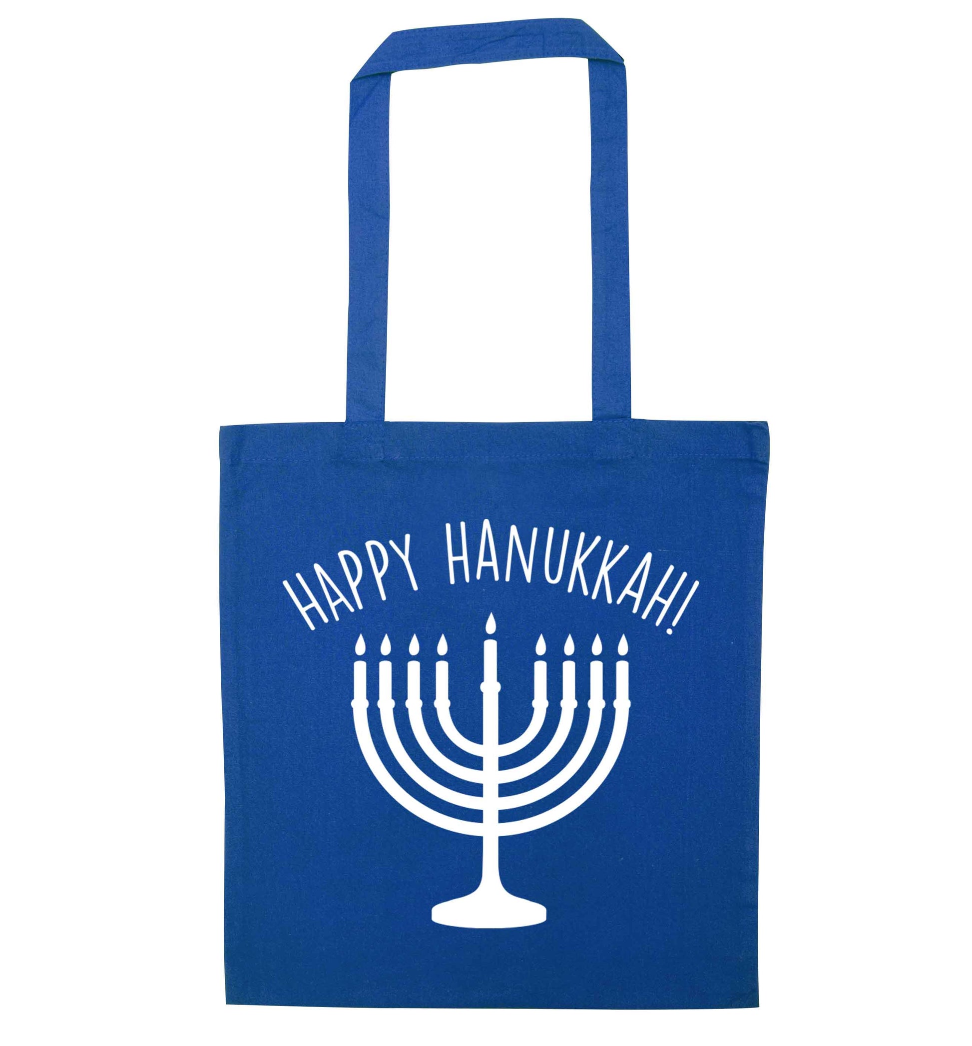 Happy hanukkah blue tote bag