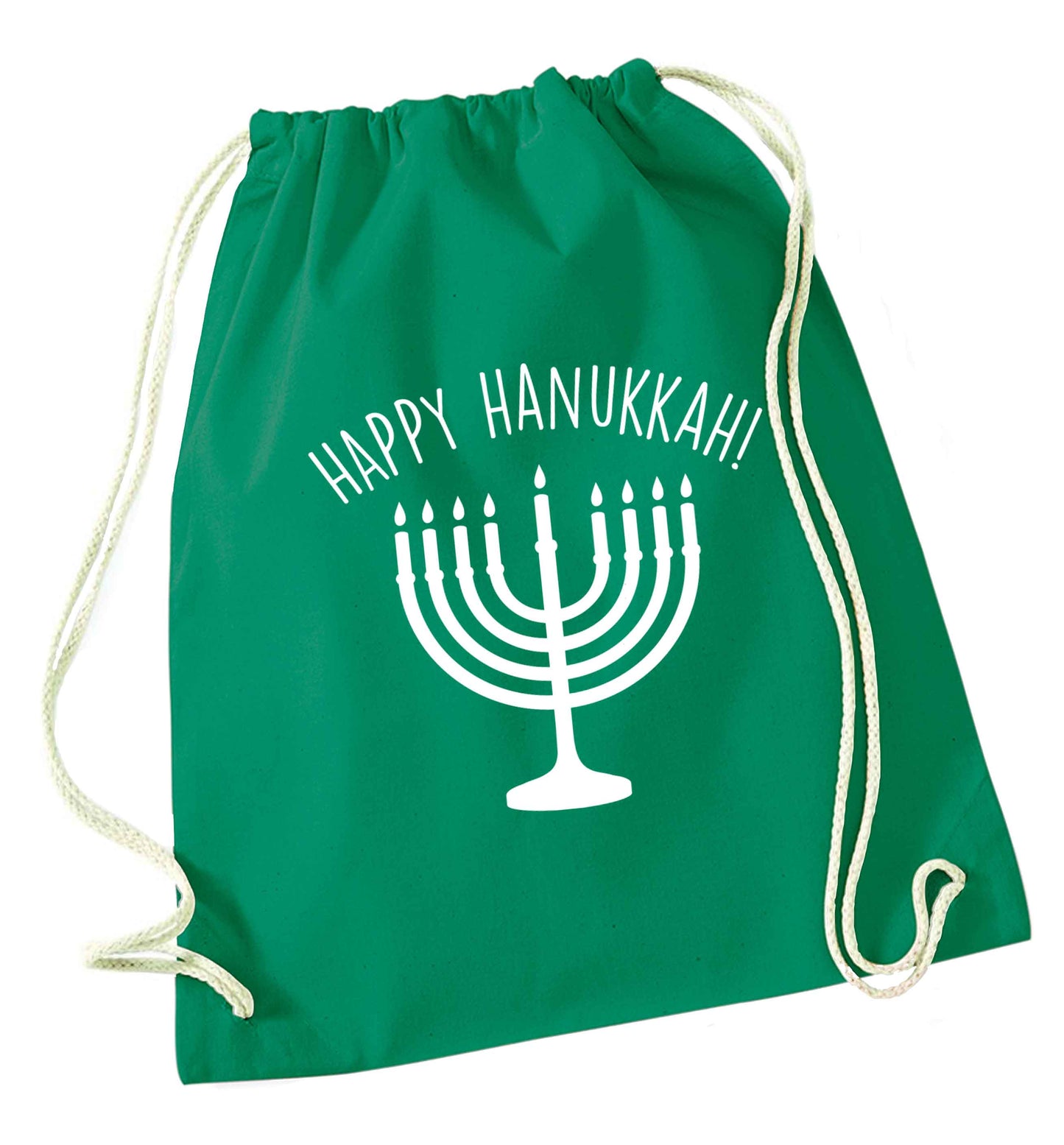 Happy hanukkah green drawstring bag