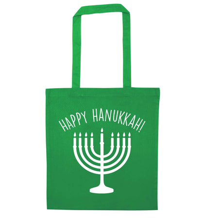 Happy hanukkah green tote bag