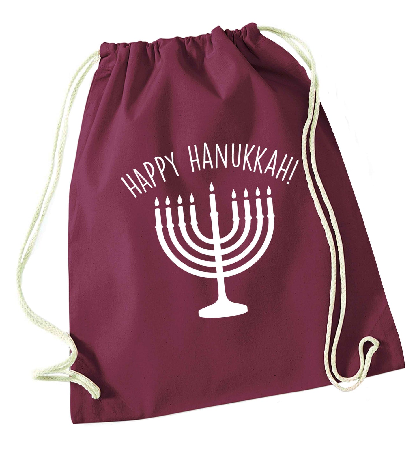 Happy hanukkah maroon drawstring bag