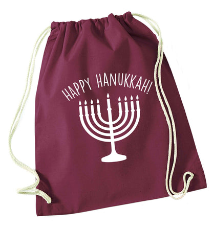 Happy hanukkah maroon drawstring bag