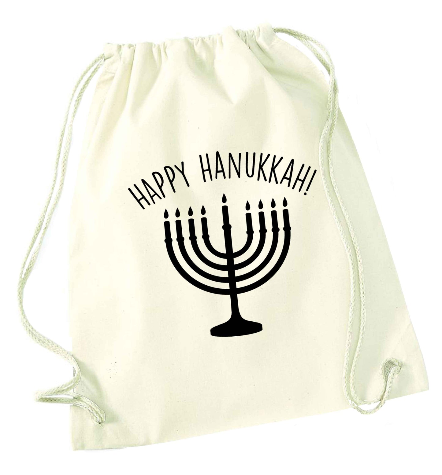 Happy hanukkah natural drawstring bag