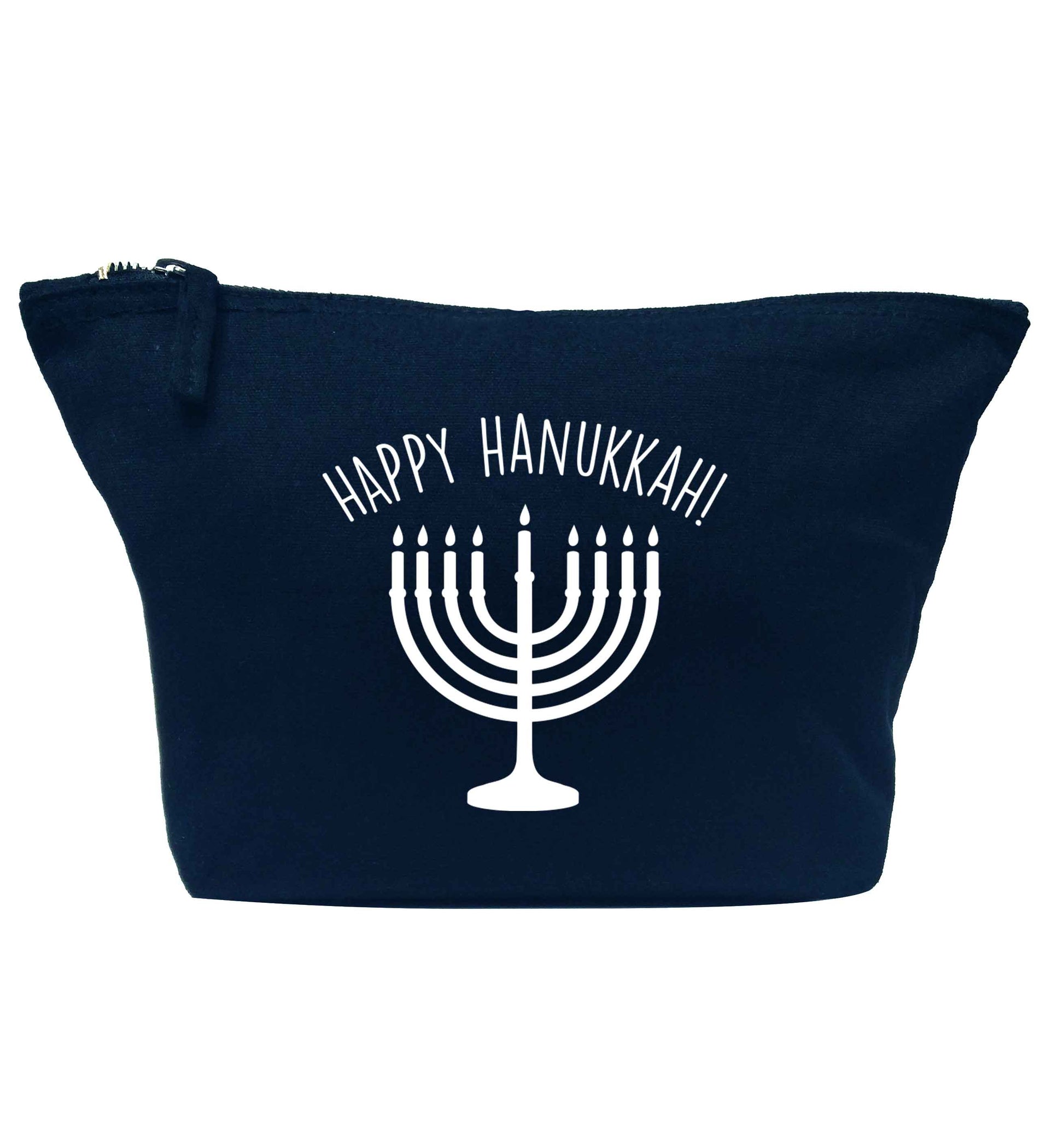 Happy hanukkah navy makeup bag